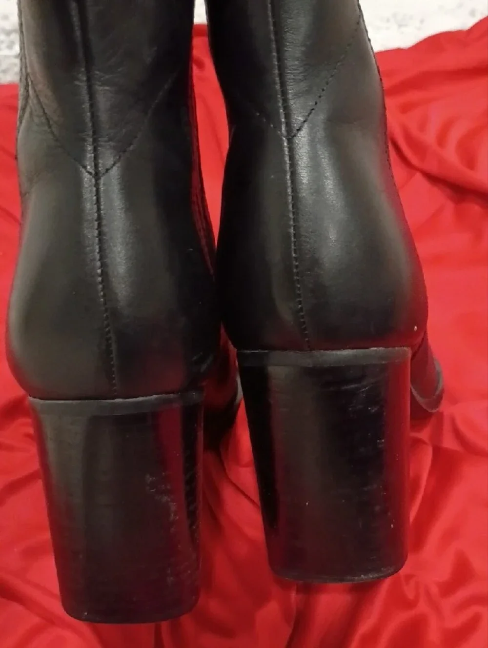 Marc Fisher Black Leather Pointed Toe Ankle Booties with Block Heel